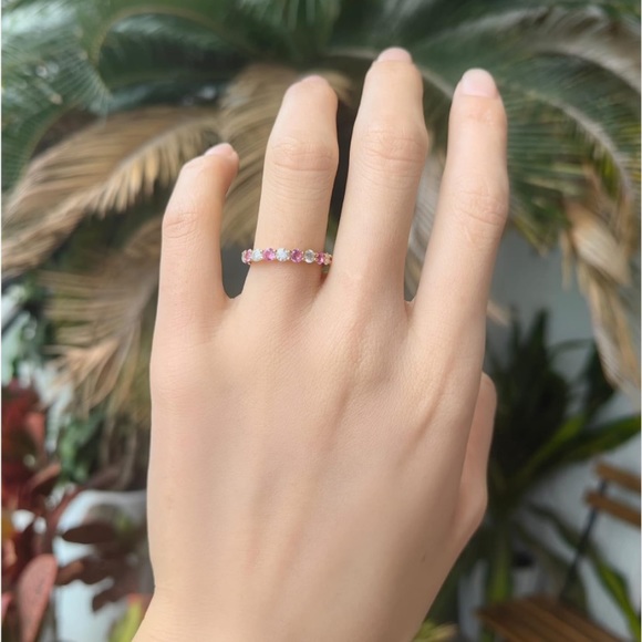 18k Diamond Pink Sapphire Eternity Ring Band - Picture 8 of 10